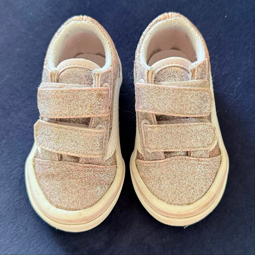 Vans Toddler Old Skool V Glitter Sneakers - Rose Gold Pink Size 4
